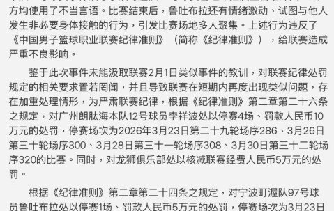 FB体育登录入口-CBA重罚！李祥波因不当言论被禁赛4场，鲁吐布拉情绪激动被禁1场